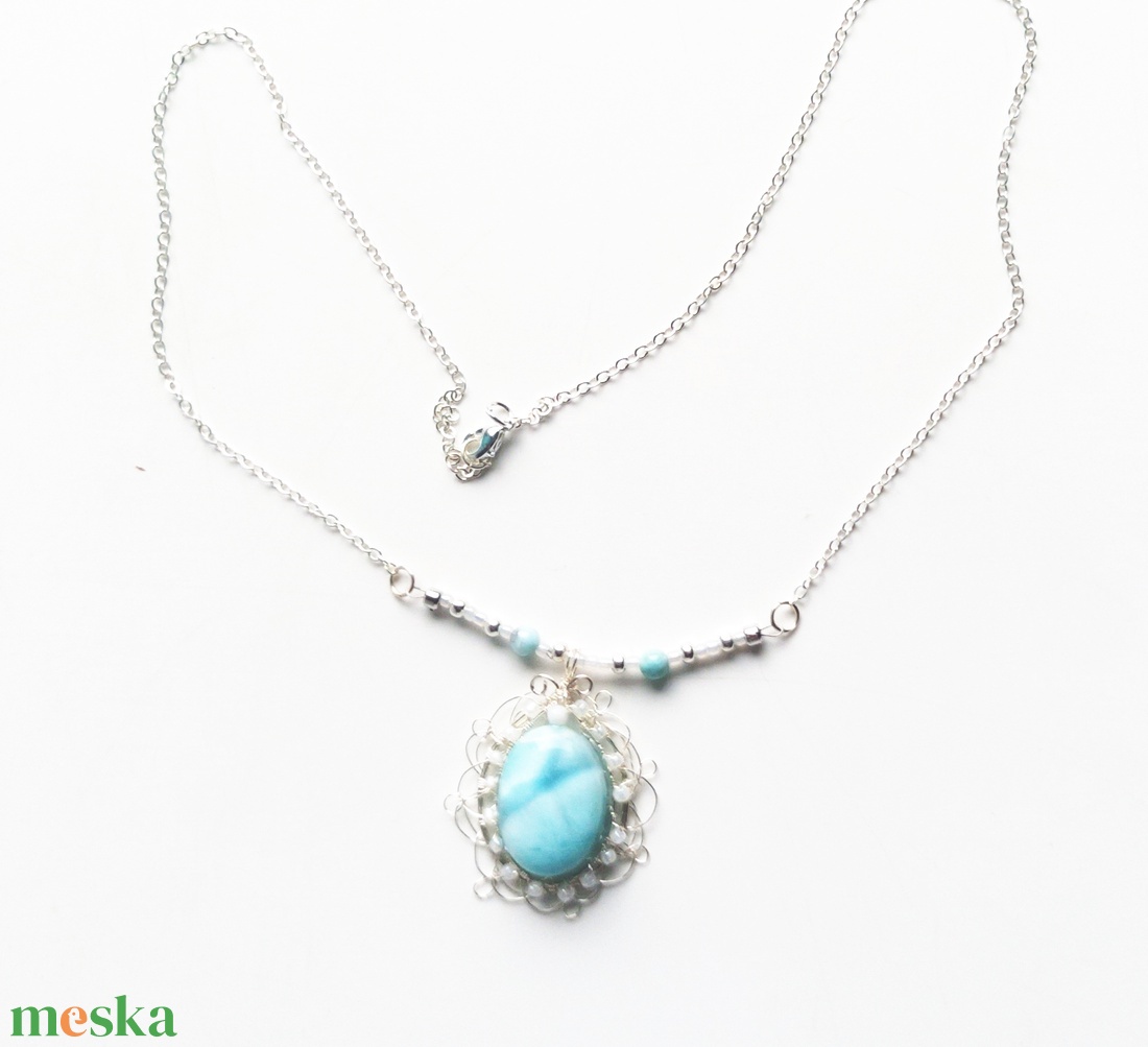 Larimár természetes ásvány nyaklánc - ékszer - nyaklánc - medálos nyaklánc - Meska.hu