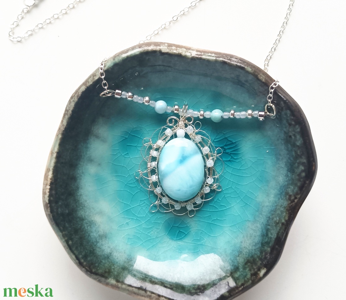 Larimár természetes ásvány nyaklánc - ékszer - nyaklánc - medálos nyaklánc - Meska.hu