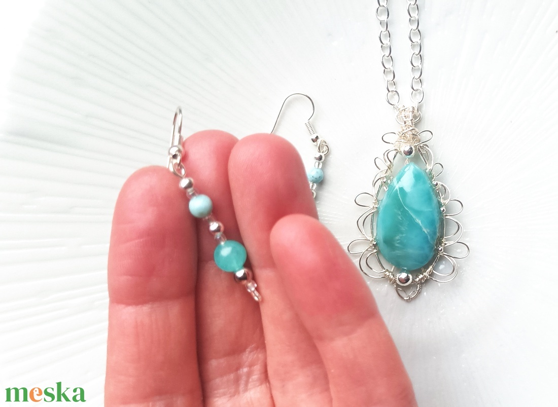 Prémium larimár természetes ásvány ékszer szett - ékszer - ékszerszett - Meska.hu