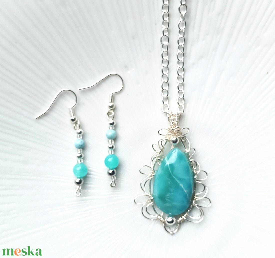 Prémium larimár természetes ásvány ékszer szett - ékszer - ékszerszett - Meska.hu