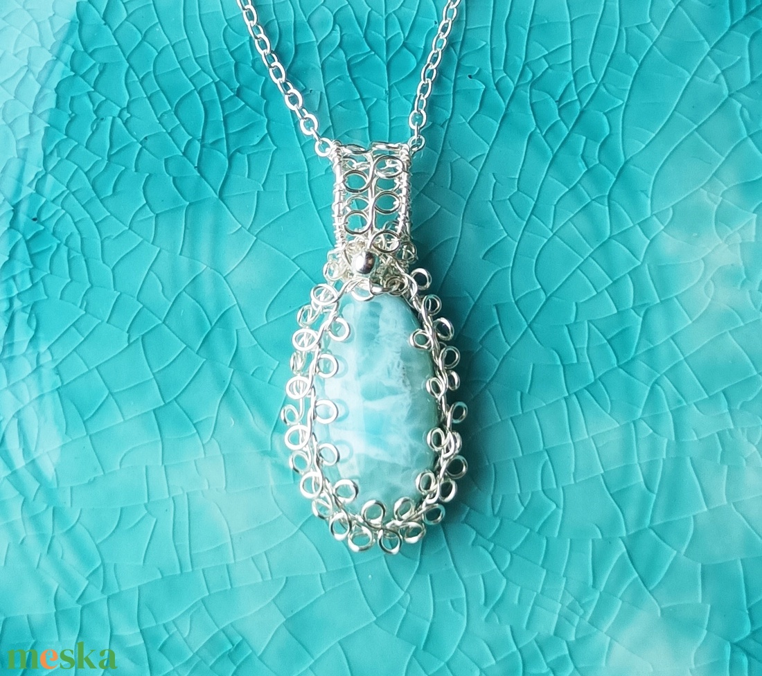 Larimár természetes ásvány medál rézzel - ékszer - nyaklánc - medál - Meska.hu