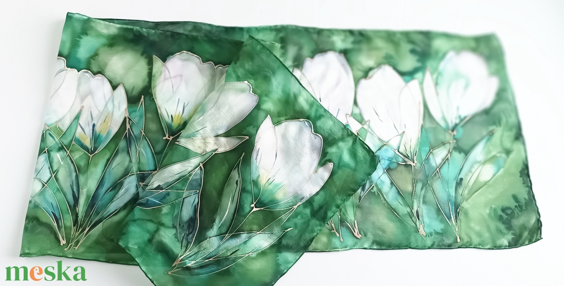 Ezüst liliomok tiszta selyem sál - ruha & divat - sál, sapka, kendő - sál - Meska.hu