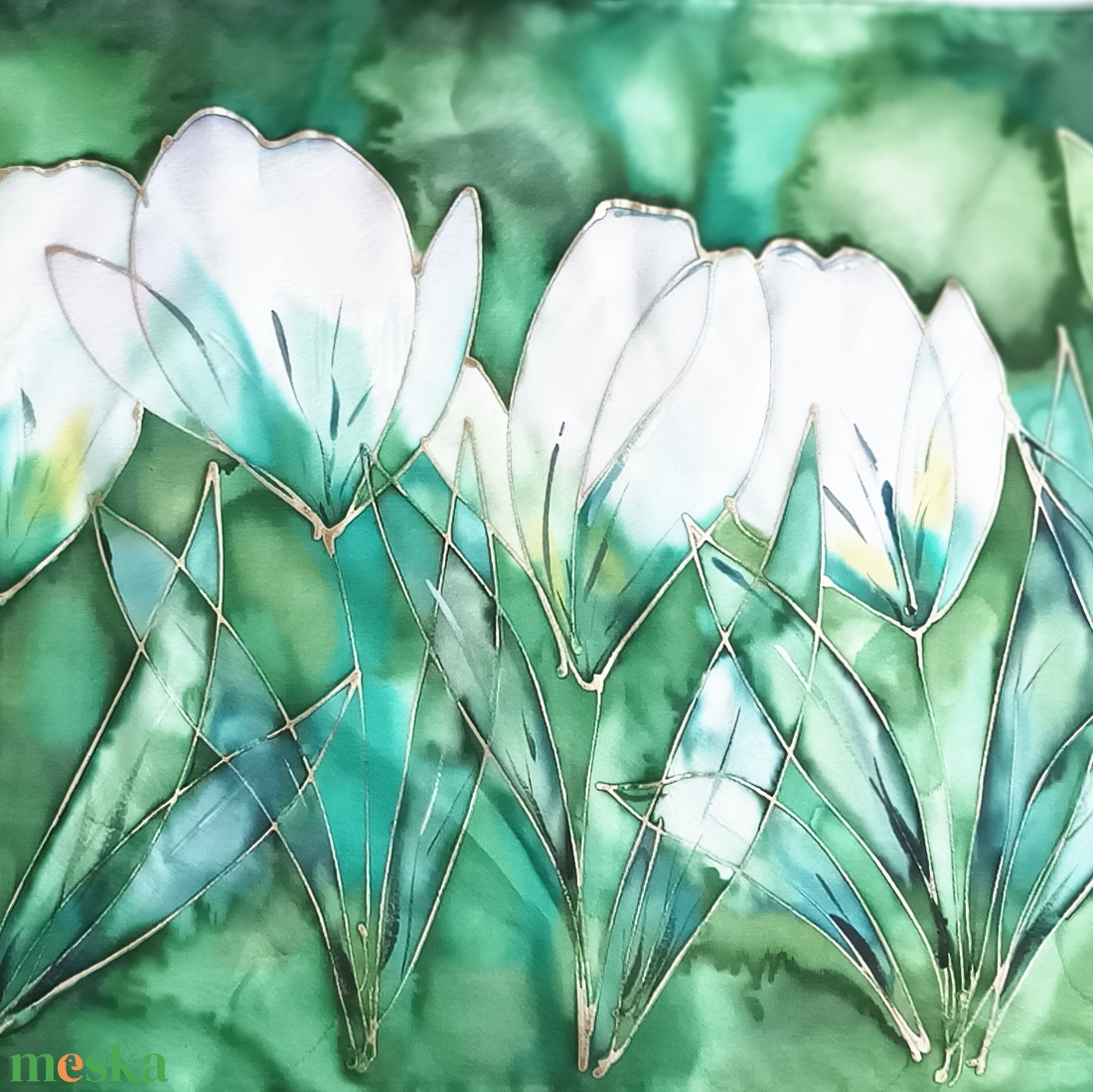 Ezüst liliomok tiszta selyem sál - ruha & divat - sál, sapka, kendő - sál - Meska.hu