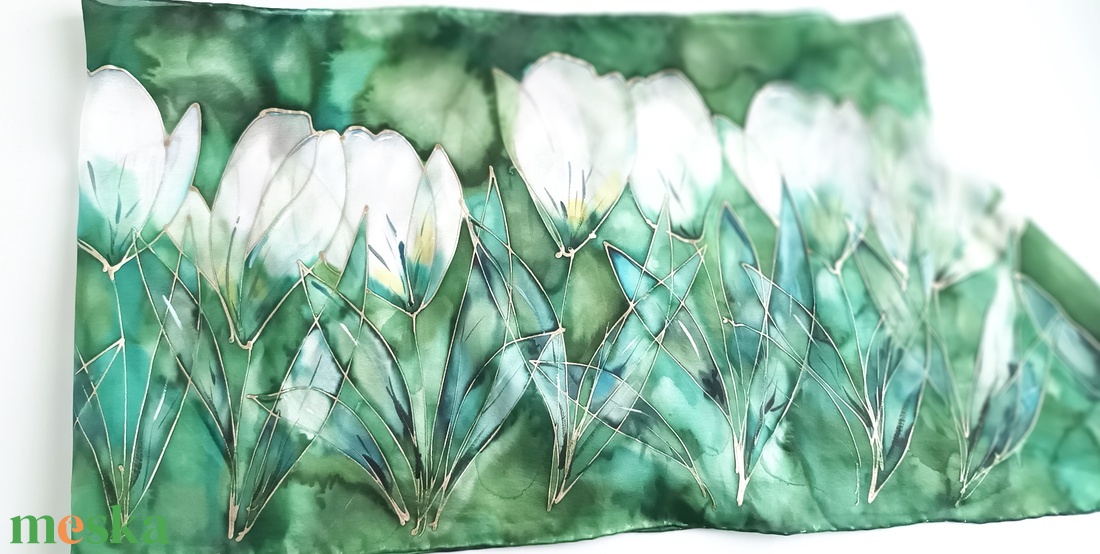 Ezüst liliomok tiszta selyem sál - ruha & divat - sál, sapka, kendő - sál - Meska.hu