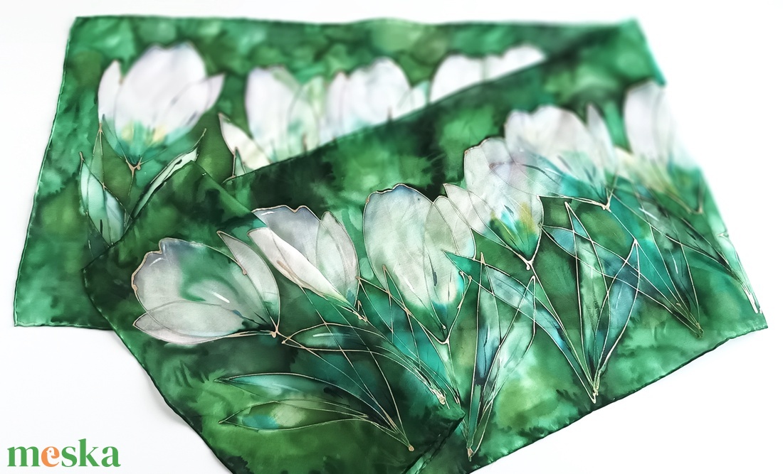 Ezüst liliomok tiszta selyem sál - ruha & divat - sál, sapka, kendő - sál - Meska.hu