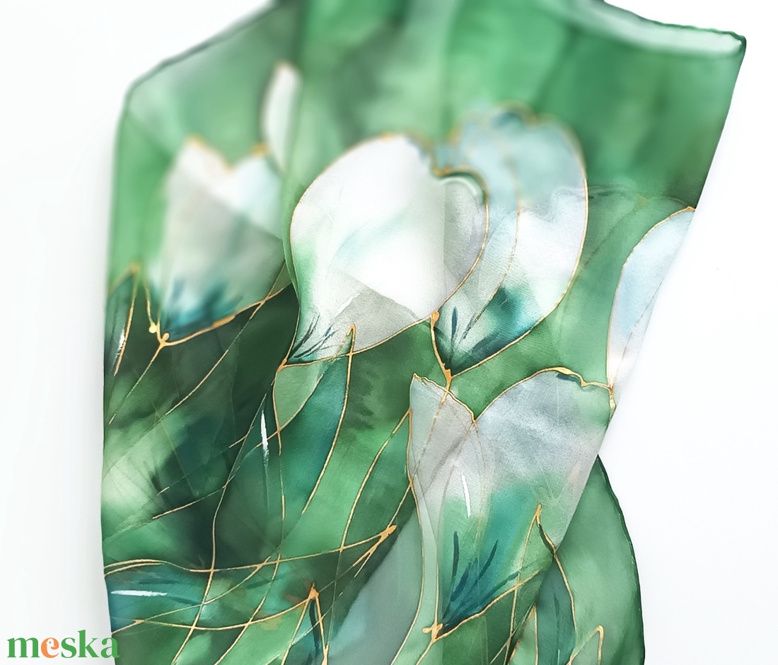 Fehér liliomok selyem kendő - ruha & divat - sál, sapka, kendő - sál - Meska.hu