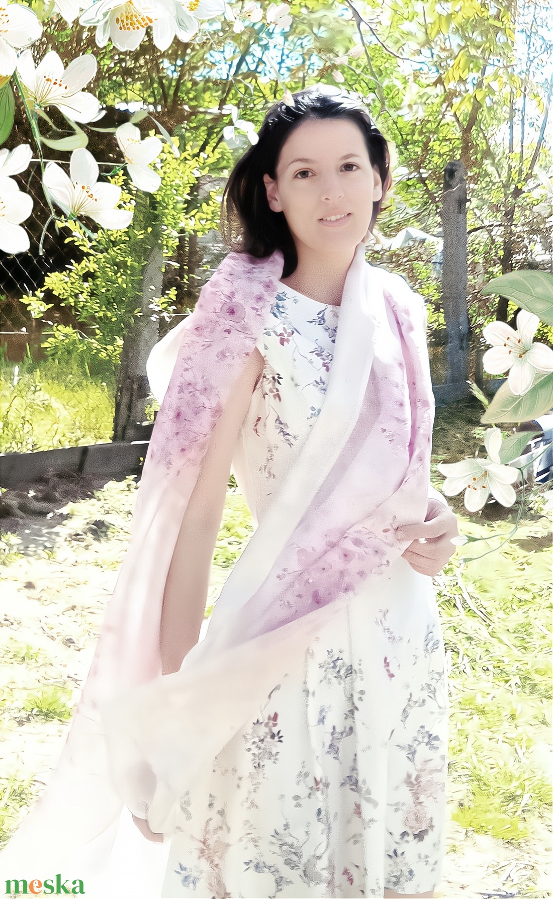 Japán cseresznyefa virágzás vastag selyem stóla - ruha & divat - sál, sapka, kendő - stóla - Meska.hu