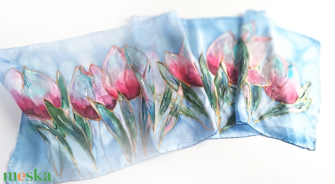 Tulipánok tánca tiszta selyem sál - ruha & divat - sál, sapka, kendő - sál - Meska.hu