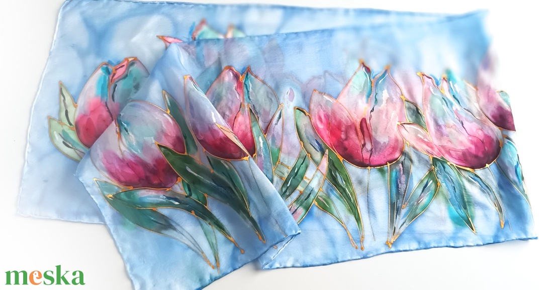 Tulipánok tánca tiszta selyem sál - ruha & divat - sál, sapka, kendő - sál - Meska.hu