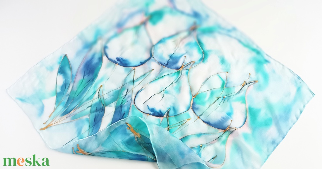 Türkiz tulipánok tiszta selyem kendő - ruha & divat - sál, sapka, kendő - sál - Meska.hu