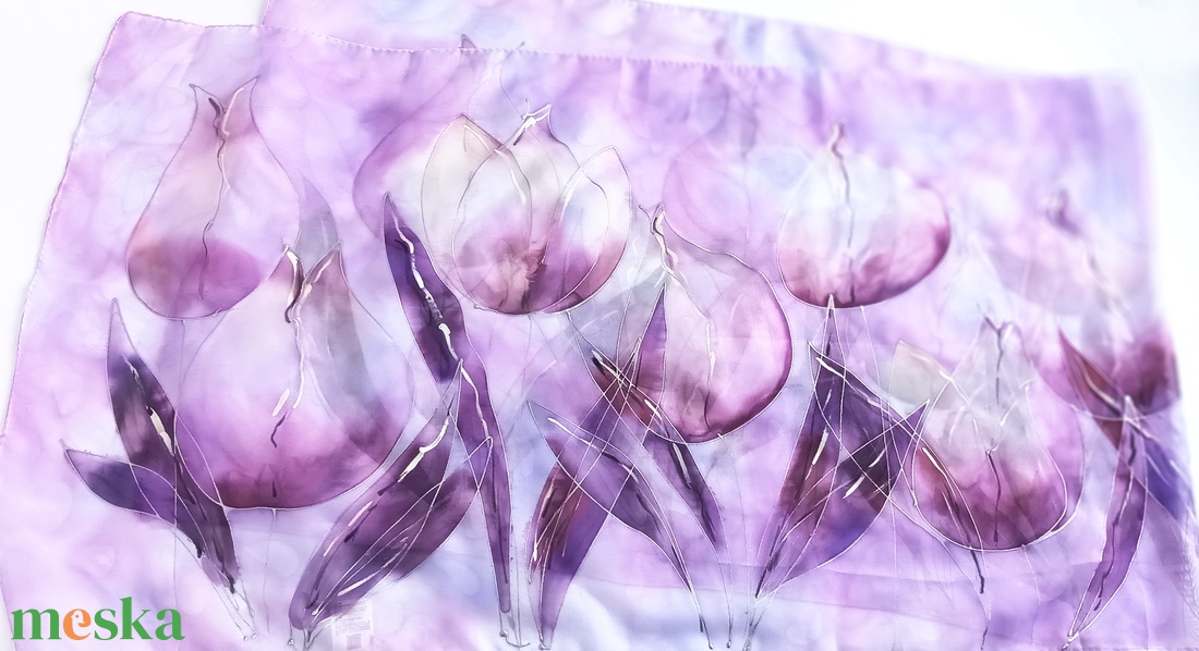 Ametiszt tulipánok tiszta selyem sál - ruha & divat - sál, sapka, kendő - sál - Meska.hu