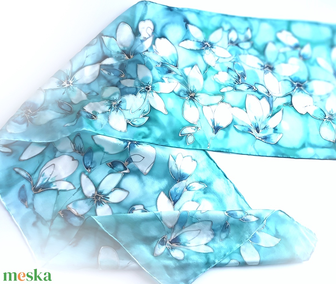 Ezüstös jázminkert tiszta selyem sál - ruha & divat - sál, sapka, kendő - sál - Meska.hu