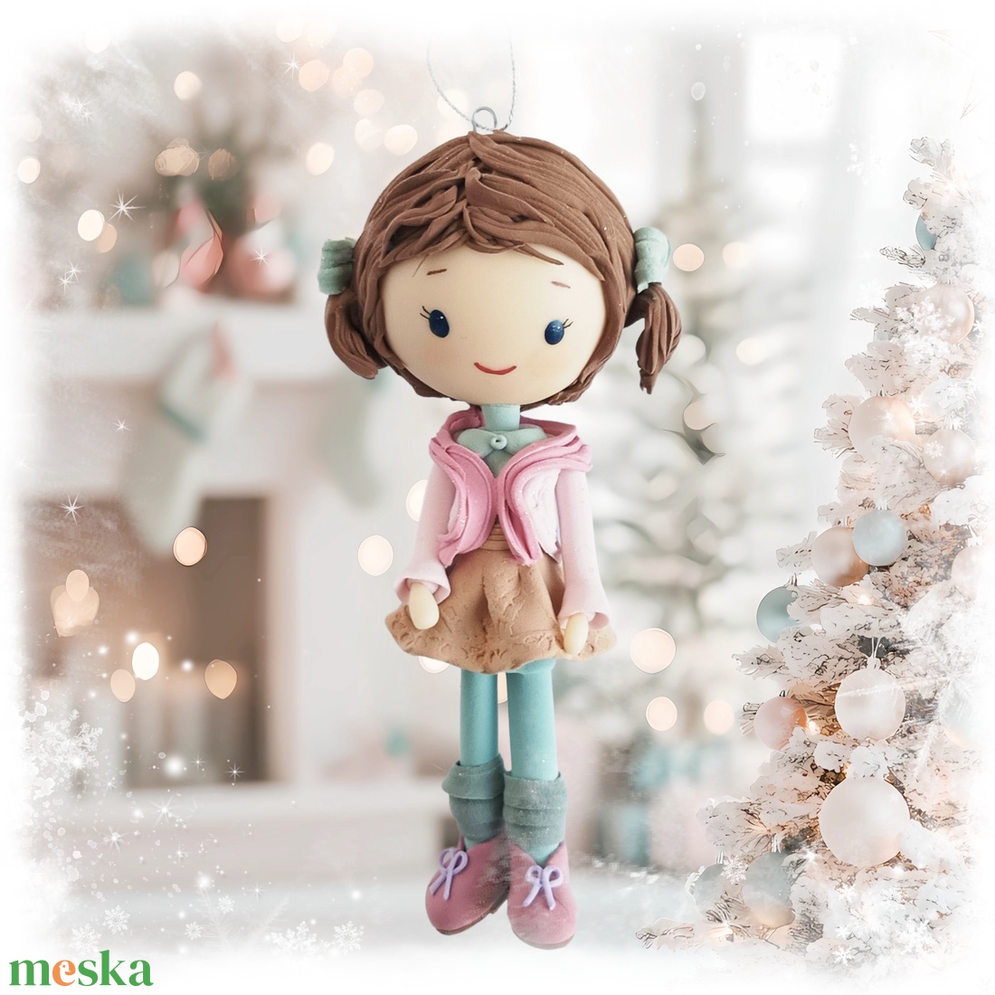 Kislány felakasztható: barna - karácsony - karácsonyi lakásdekoráció - karácsonyfadíszek - Meska.hu