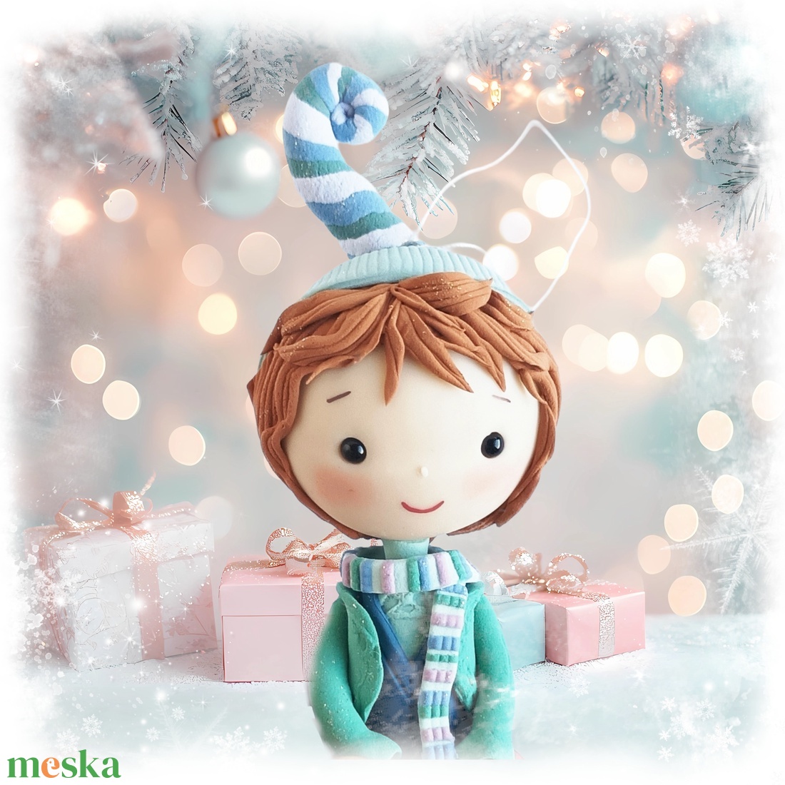 Kisfiú dísz (felakasztható): barna hajú - karácsony - karácsonyi lakásdekoráció - karácsonyfadíszek - Meska.hu