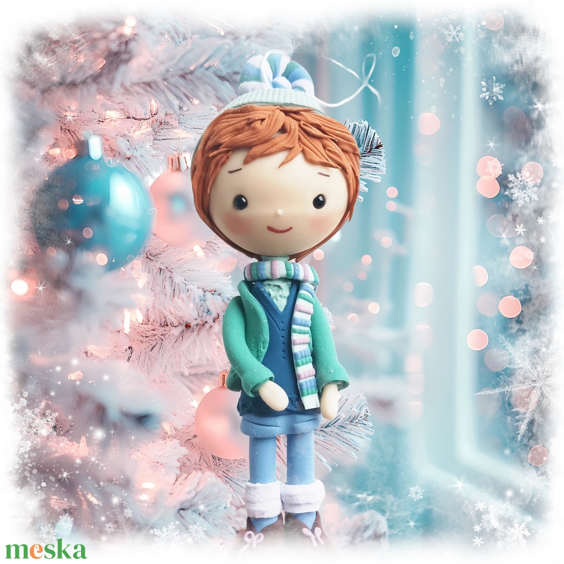 Kisfiú dísz (felakasztható): barna hajú - karácsony - karácsonyi lakásdekoráció - karácsonyfadíszek - Meska.hu