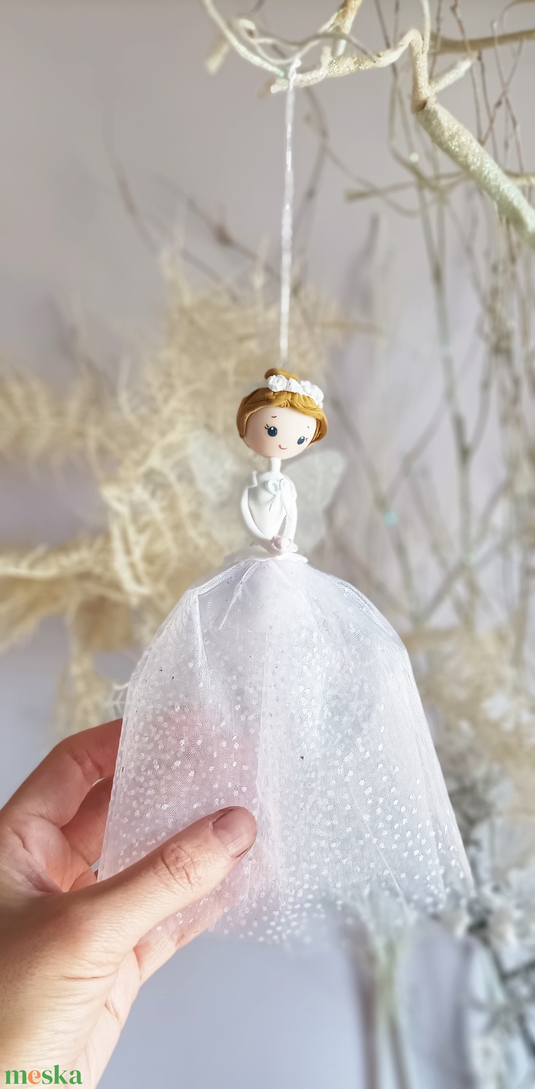 Angyal tüll szoknyával (csillámos, felakasztható) - otthon & életmód - dekoráció - fali és függő dekoráció - függődísz - Meska.hu
