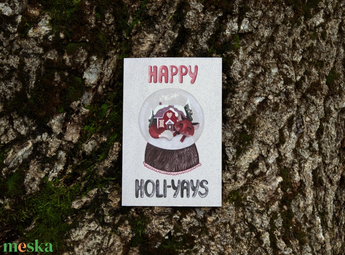 Karácsonyi képeslap - Hógömb rókával, kedves angol szöveggel a hátulján - karácsony - karácsonyi ajándékozás - karácsonyi képeslap, üdvözlőlap, ajándékkísérő - Meska.hu