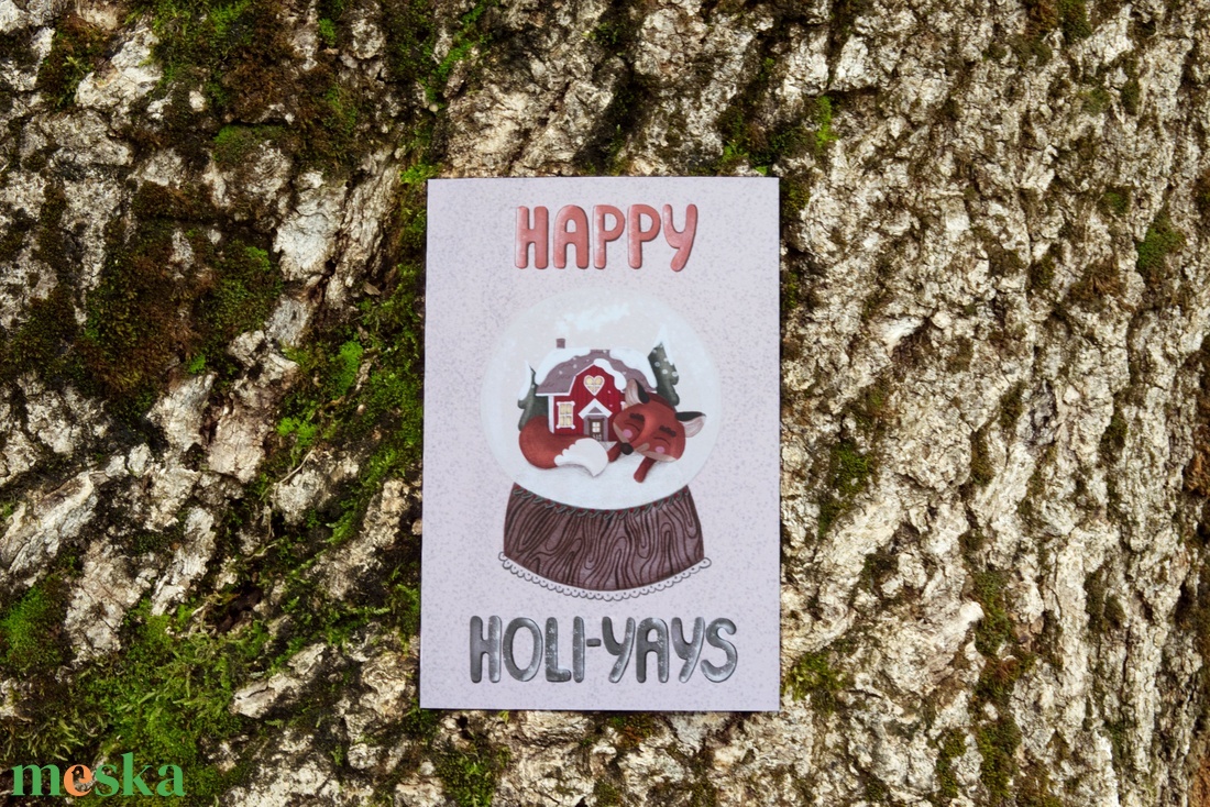 Karácsonyi képeslap - Hógömb rókával, kedves magyar szöveggel a hátulján - karácsony - karácsonyi ajándékozás - karácsonyi képeslap, üdvözlőlap, ajándékkísérő - Meska.hu