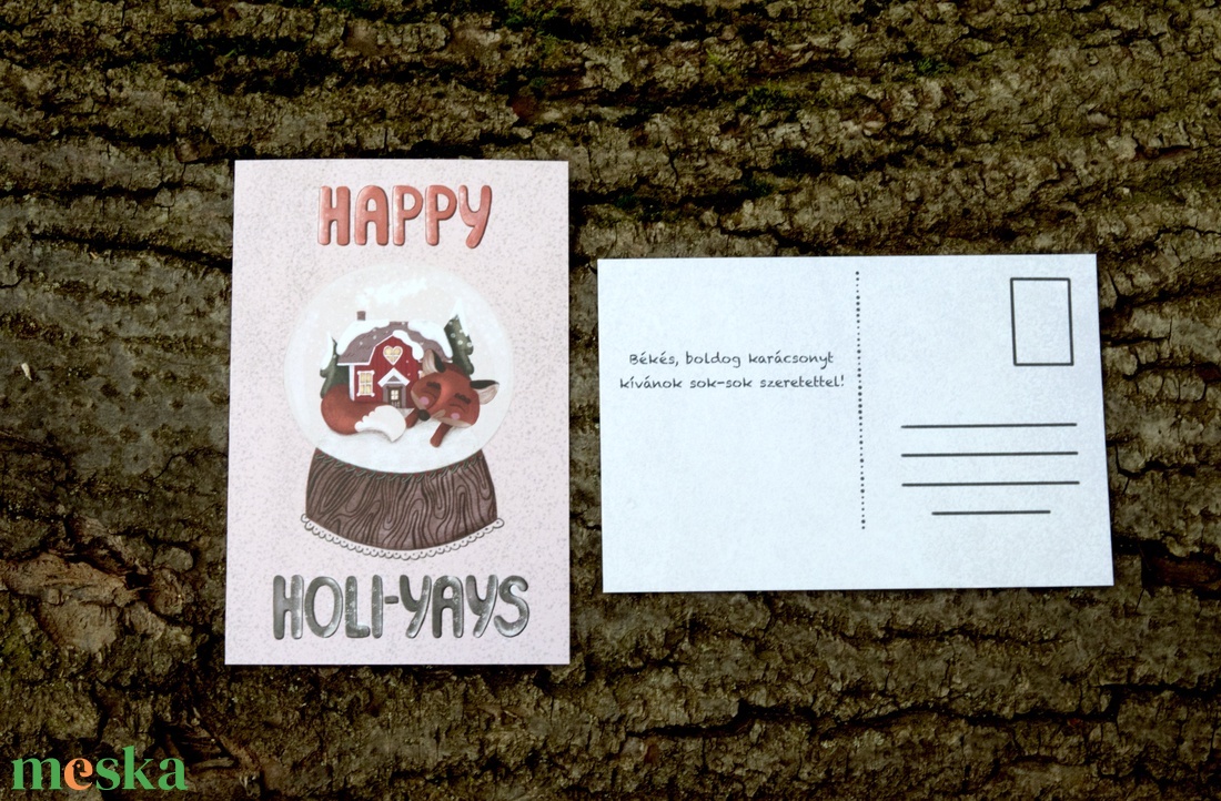 Karácsonyi képeslap - Hógömb rókával, kedves magyar szöveggel a hátulján - karácsony - karácsonyi ajándékozás - karácsonyi képeslap, üdvözlőlap, ajándékkísérő - Meska.hu