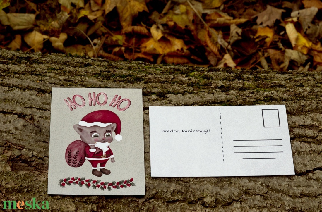 Karácsonyi képeslap - Mikulás cica, kedves magyar szöveggel a hátulján - karácsony - karácsonyi ajándékozás - karácsonyi képeslap, üdvözlőlap, ajándékkísérő - Meska.hu