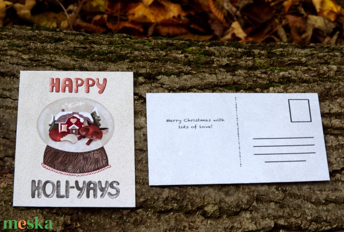 Karácsonyi képeslap - Hógömb rókával, kedves angol szöveggel a hátulján - karácsony - karácsonyi ajándékozás - karácsonyi képeslap, üdvözlőlap, ajándékkísérő - Meska.hu