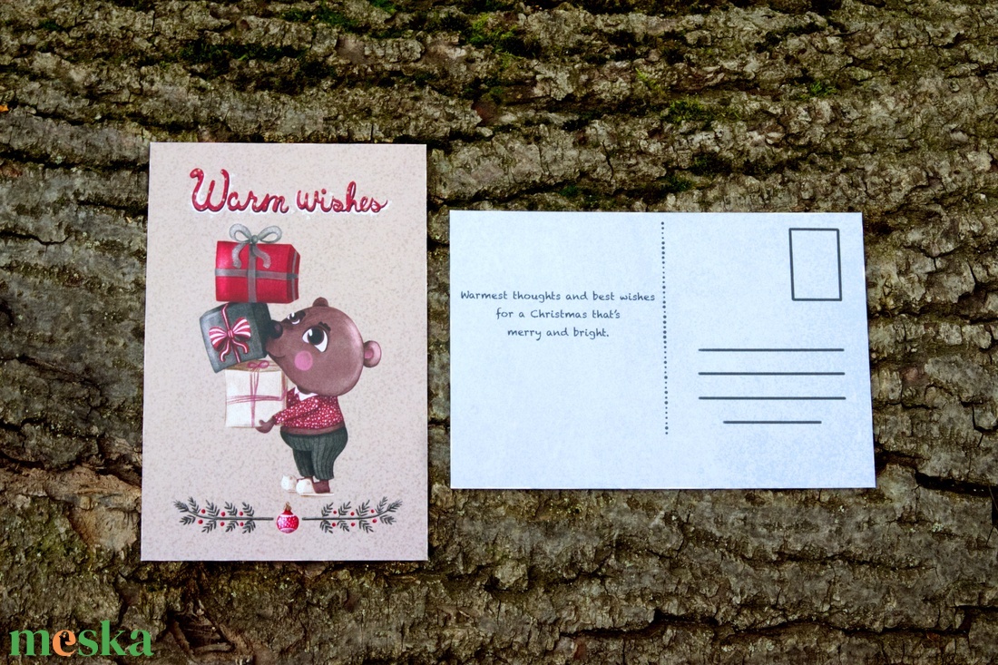 Karácsonyi képeslap - Aranyos mackó, kedves angol szöveggel a hátulján - karácsony - karácsonyi ajándékozás - karácsonyi képeslap, üdvözlőlap, ajándékkísérő - Meska.hu