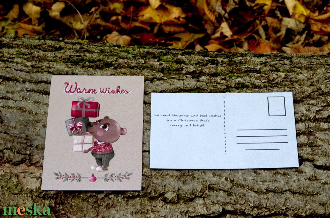 Karácsonyi képeslap - Aranyos mackó, kedves angol szöveggel a hátulján - karácsony - karácsonyi ajándékozás - karácsonyi képeslap, üdvözlőlap, ajándékkísérő - Meska.hu