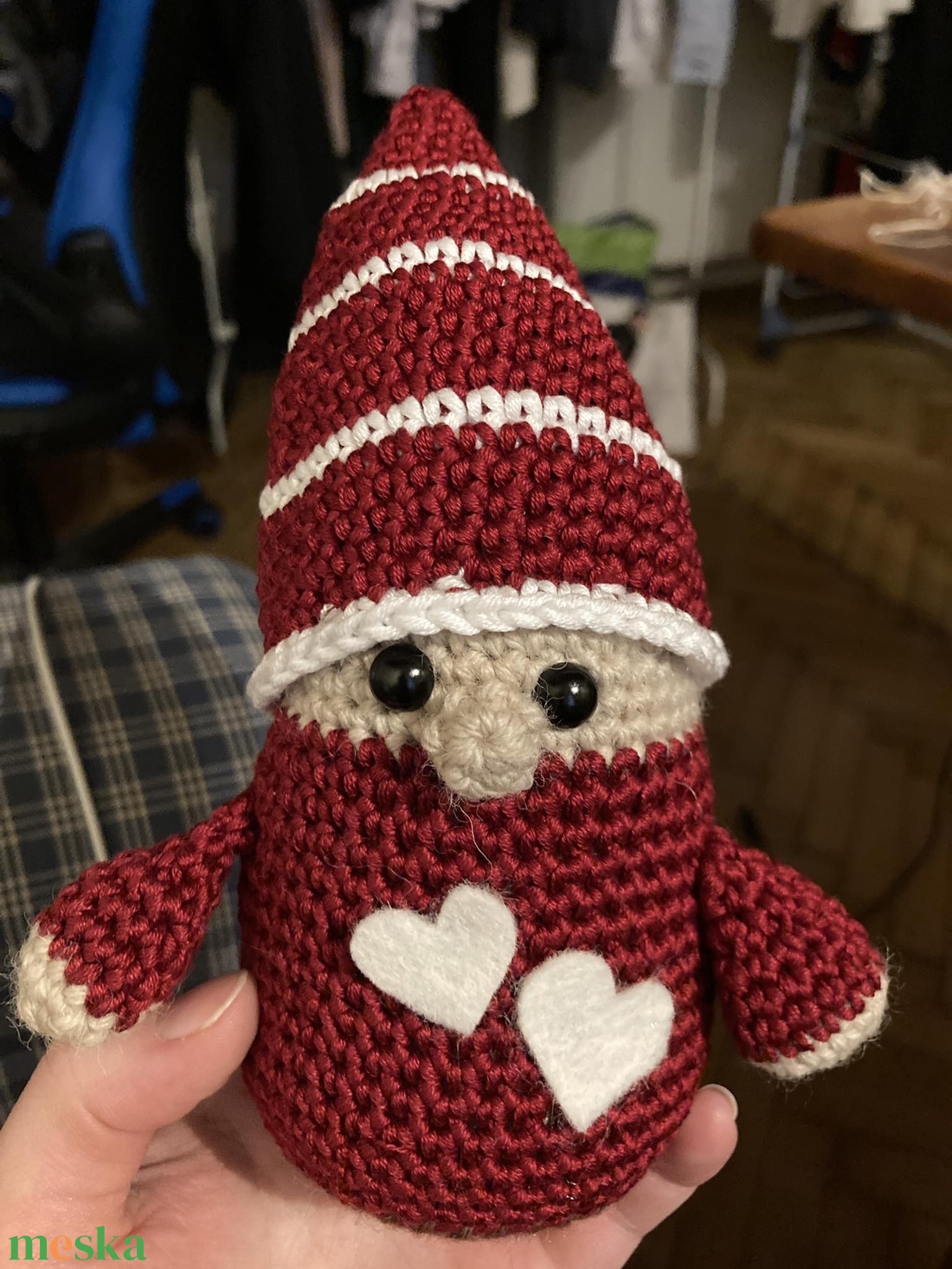 Karácsonyi manó - bordó - karácsony - karácsonyi lakásdekoráció - karácsonyi manók, figurák - Meska.hu