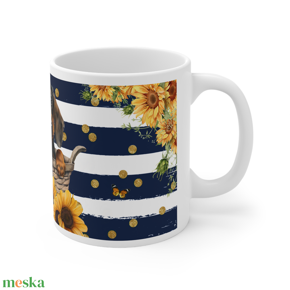 Tacskós kerámia bögre napraforgó mintával 300 ml - otthon & életmód - konyhafelszerelés, tálalás - tálalás - bögre & csésze - Meska.hu