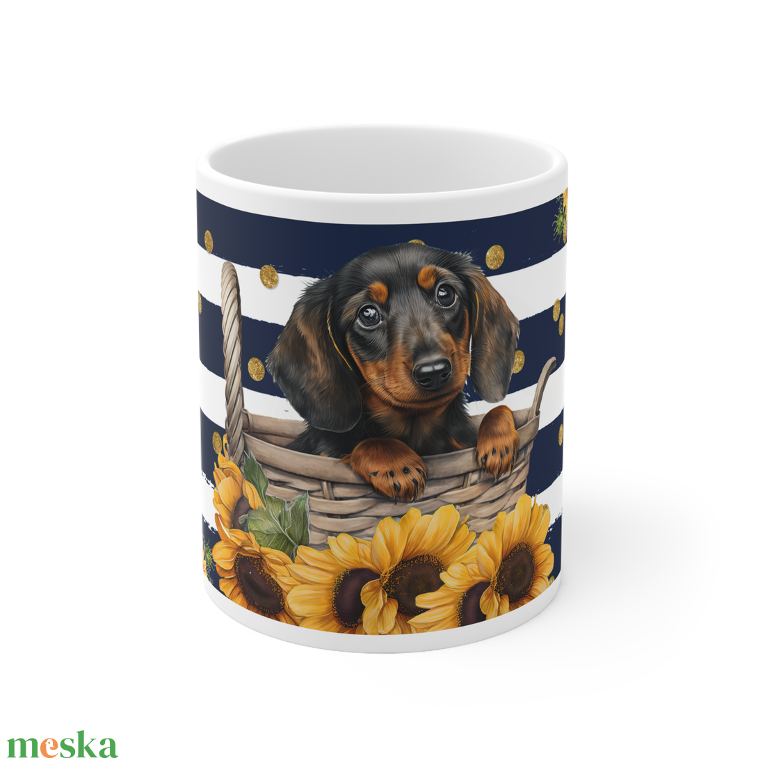 Tacskós kerámia bögre napraforgó mintával 300 ml - otthon & életmód - konyhafelszerelés, tálalás - tálalás - bögre & csésze - Meska.hu