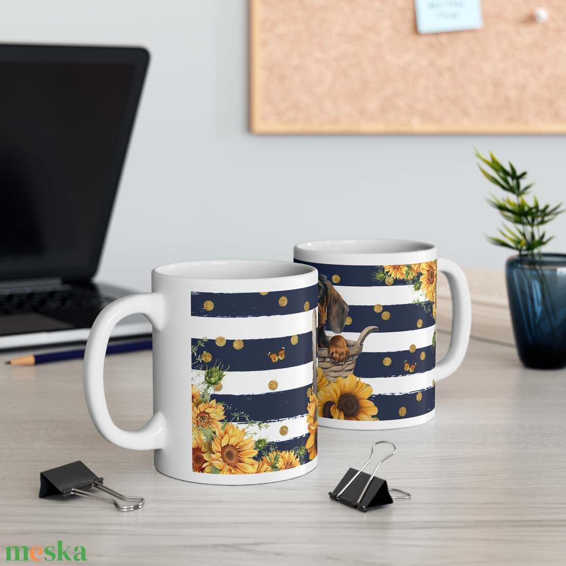 Tacskós kerámia bögre napraforgó mintával 300 ml - otthon & életmód - konyhafelszerelés, tálalás - tálalás - bögre & csésze - Meska.hu