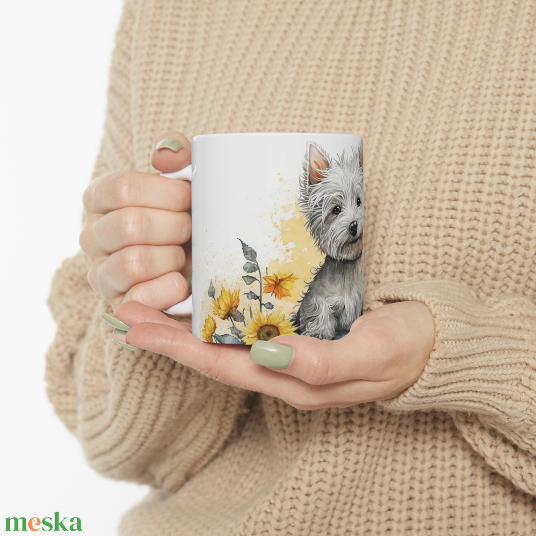 Westie kerámia bögre napraforgó mintával 300 ml - otthon & életmód - konyhafelszerelés, tálalás - tálalás - bögre & csésze - Meska.hu