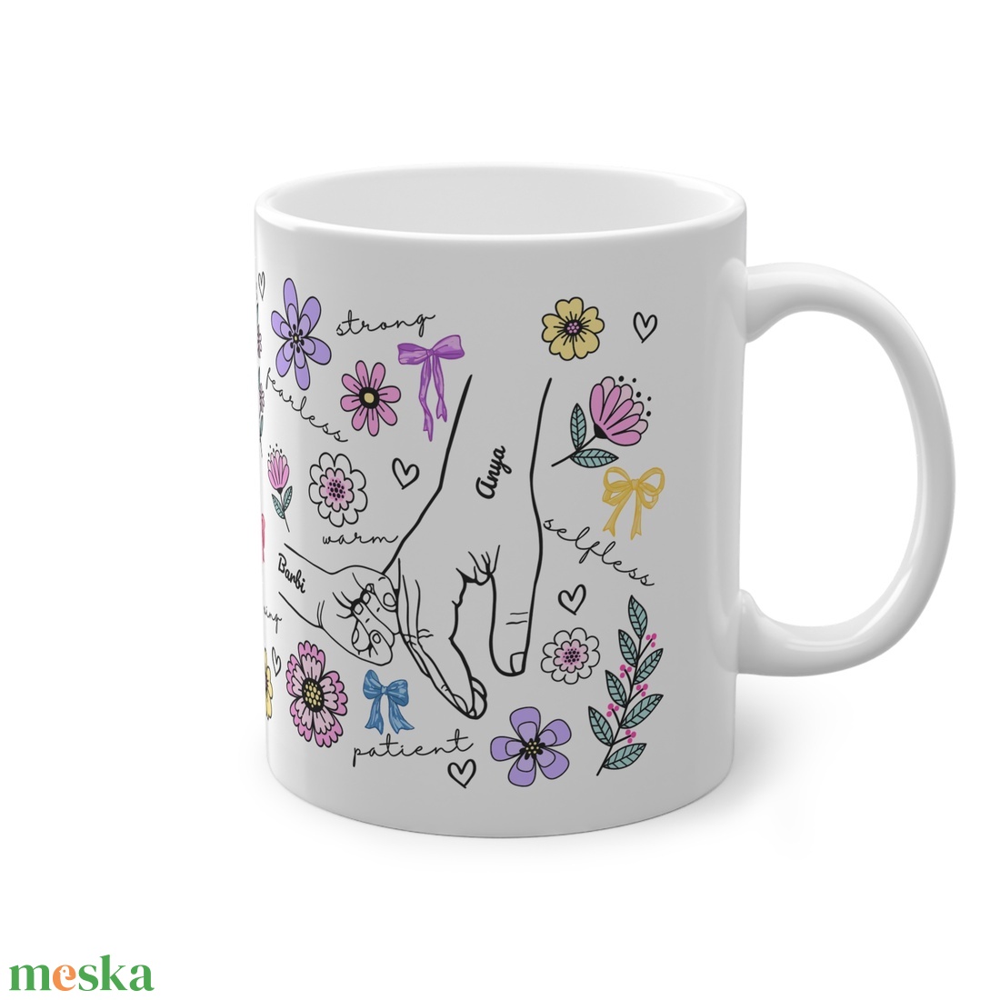 Virágos Anya-gyerek kéz bögre ajándék Anyák napjára Anyának vagy Nagymamának - otthon & életmód - konyhafelszerelés, tálalás - tálalás - bögre & csésze - Meska.hu