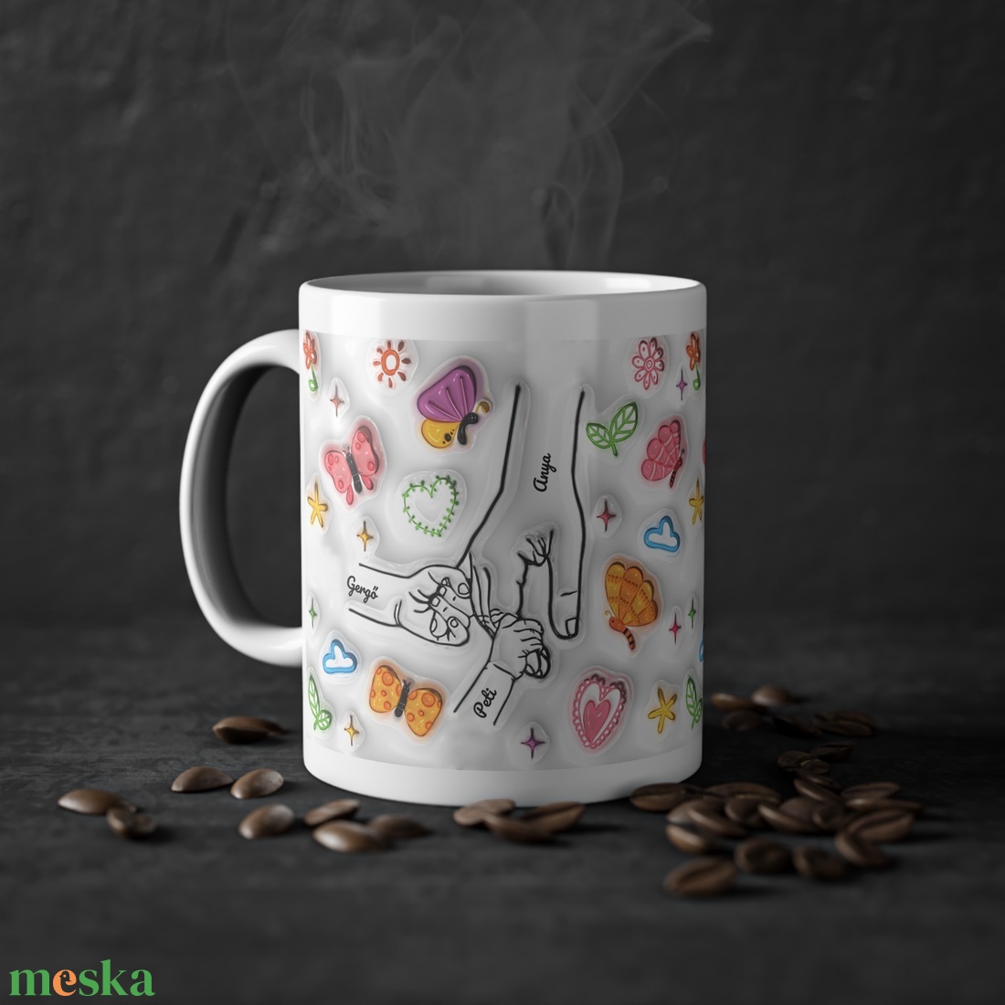 Virágos Anya-gyerek kéz bögre ajándék Anyák napjára Anyának vagy Nagymamának - otthon & életmód - konyhafelszerelés, tálalás - tálalás - bögre & csésze - Meska.hu