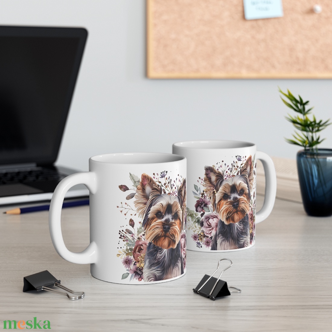 Cuki Virágos Yorkshire terrier kutyás bögre, Yorki bögre - otthon & életmód - konyhafelszerelés, tálalás - tálalás - bögre & csésze - Meska.hu