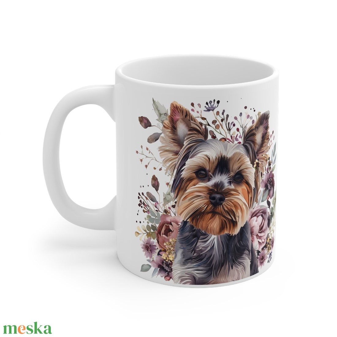Cuki Virágos Yorkshire terrier kutyás bögre, Yorki bögre - otthon & életmód - konyhafelszerelés, tálalás - tálalás - bögre & csésze - Meska.hu