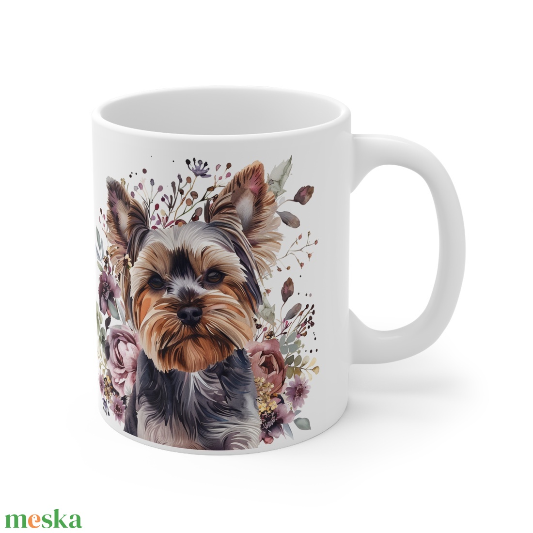 Cuki Virágos Yorkshire terrier kutyás bögre, Yorki bögre - otthon & életmód - konyhafelszerelés, tálalás - tálalás - bögre & csésze - Meska.hu