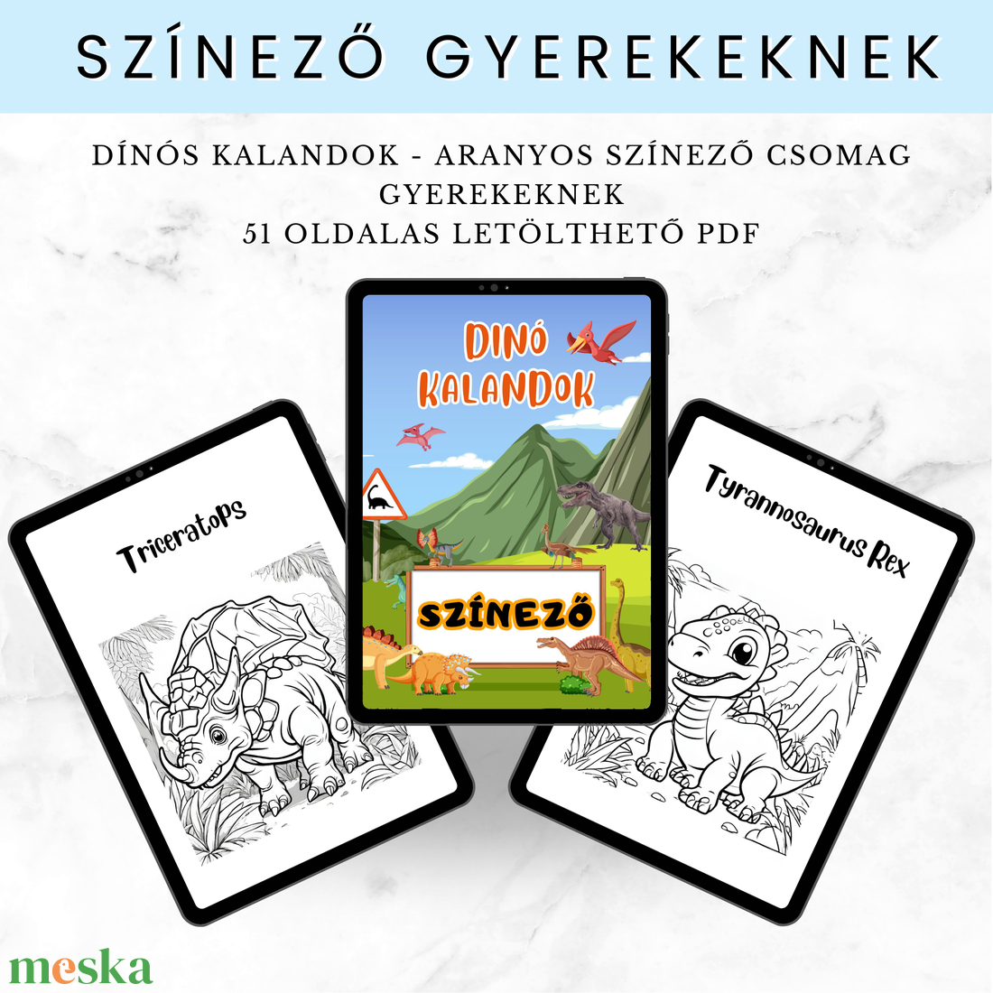 Dínó kalandok - Dinoszauruszos színező gyerekeknek � 51 oldalas letölthető PDF - otthon & életmód - papír, írószer - színező - Meska.hu