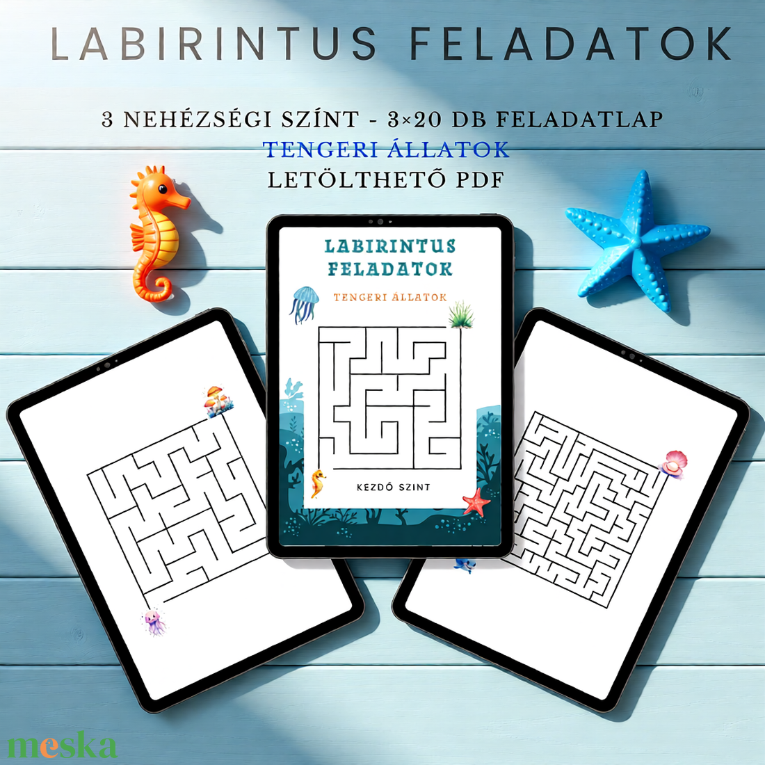 Labirintus feladatok, foglalkoztató gyerekeknek � Tengeri állatok - 3�20 oldalas letölthető PDF - otthon & életmód - papír, írószer - színező - Meska.hu