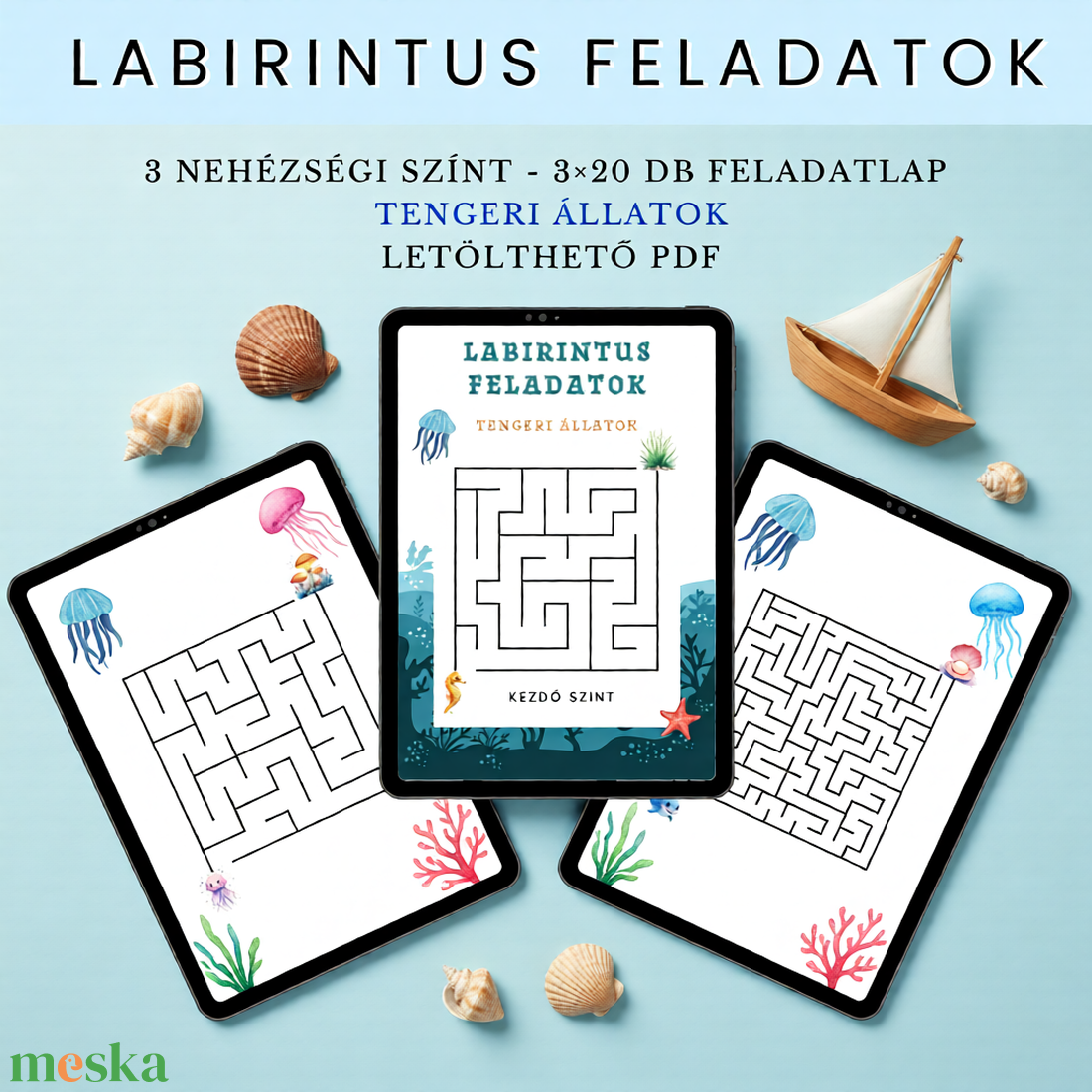 Labirintus feladatok, foglalkoztató gyerekeknek � Tengeri állatok - 3�20 oldalas letölthető PDF - otthon & életmód - papír, írószer - színező - Meska.hu