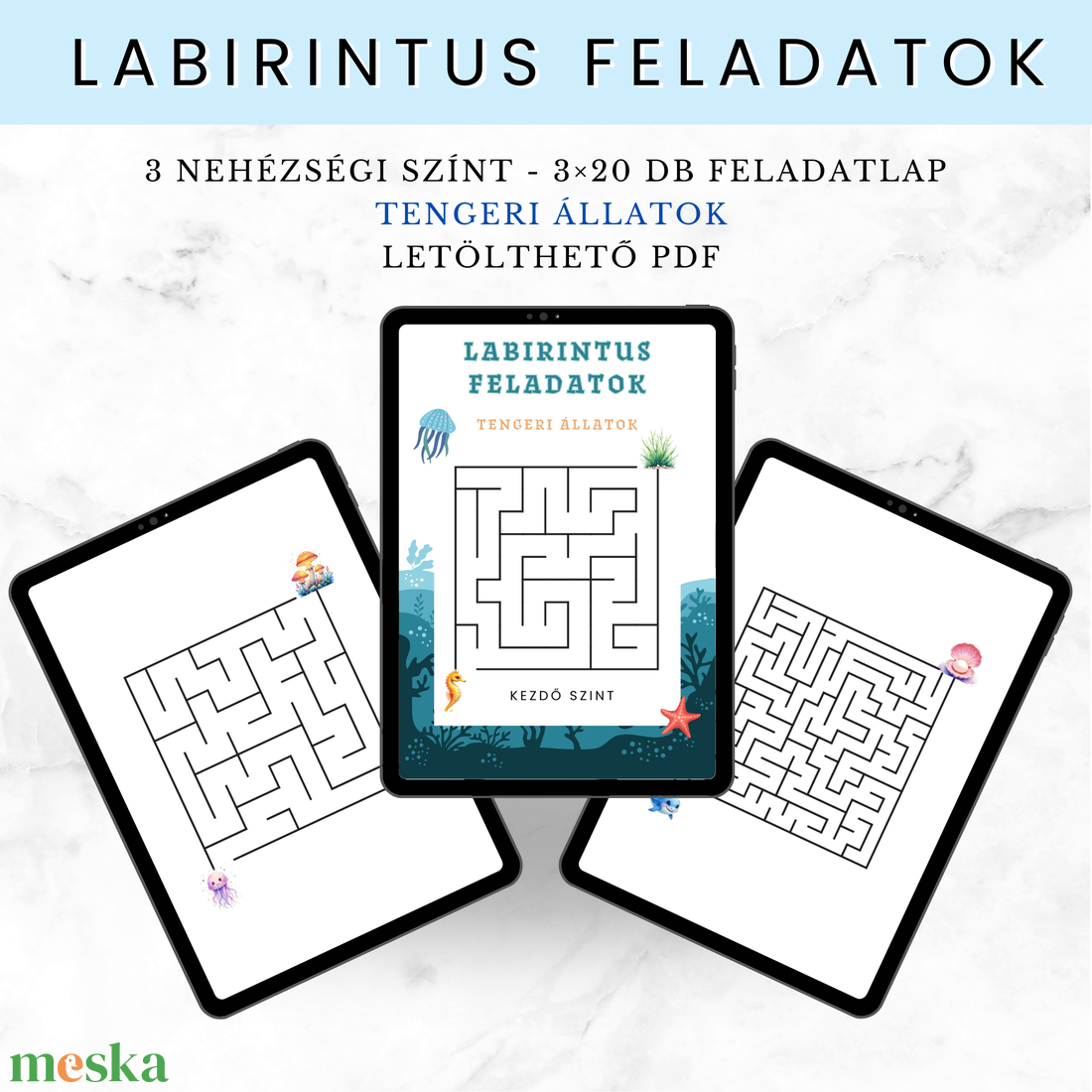 Labirintus feladatok, foglalkoztató gyerekeknek � Tengeri állatok - 3�20 oldalas letölthető PDF - otthon & életmód - papír, írószer - színező - Meska.hu
