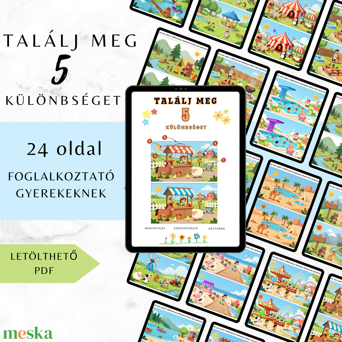 Találd meg az 5 különbséget! � Gyerek Feladatlap csomag - 24 oldal - Letölthető PDF - otthon & életmód - papír, írószer - színező - Meska.hu