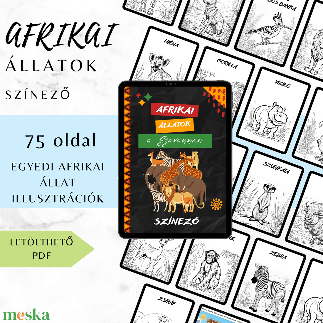 Afrikai Állatok a Szavannán � Színező - 75 oldal - Letölthető PDF - otthon & életmód - papír, írószer - színező - Meska.hu