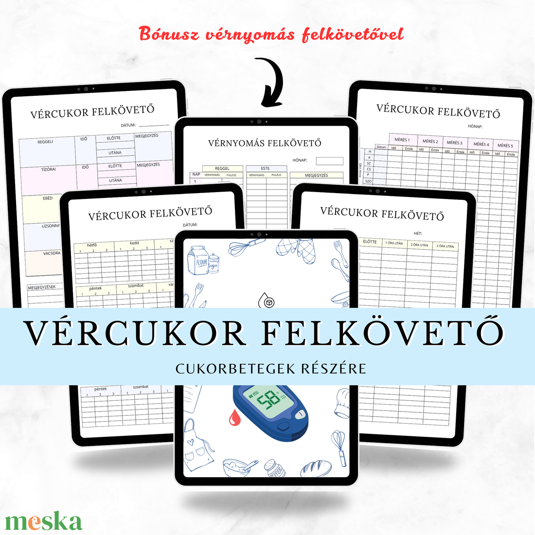 Vércukor Felkövető Napló � Nyomtatható PDF - 4 féle tracker + bónusz vérnyomás napló - otthon & életmód - papír, írószer - naptár & tervező - Meska.hu