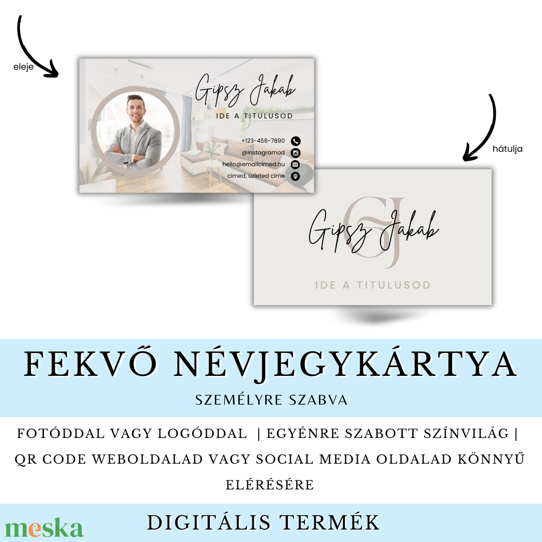 Személyre Szabott Névjegykártya Tervezés � Álló vagy Fekvő - Fotóval, Logóval, QR kóddal - otthon & életmód - papír, írószer - névjegykártya - Meska.hu