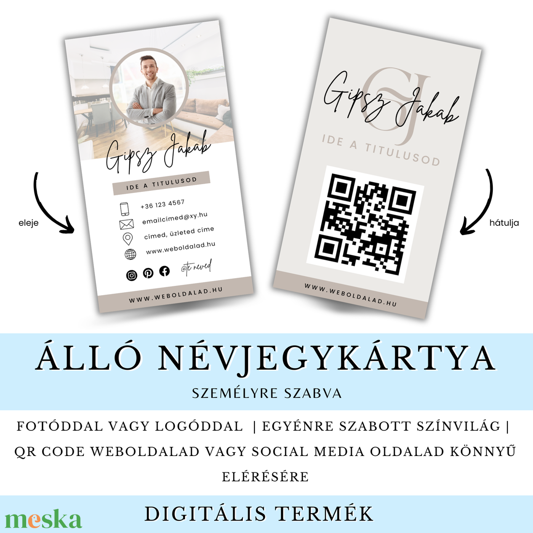 Személyre Szabott Névjegykártya Tervezés � Álló vagy Fekvő - Fotóval, Logóval, QR kóddal - otthon & életmód - papír, írószer - névjegykártya - Meska.hu