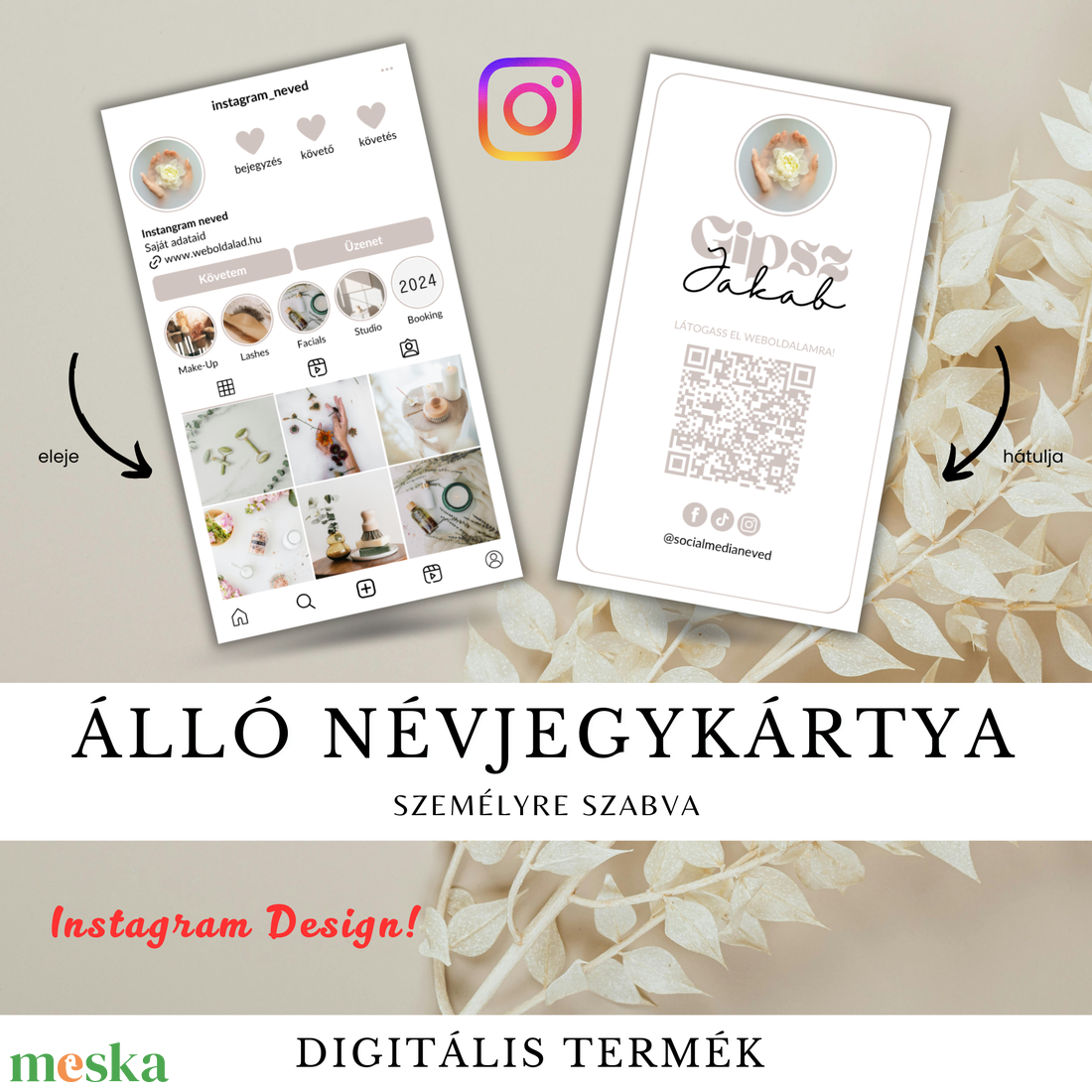 Személyre Szabott Névjegykártya Tervezés � INSTAGRAM DESIGN - Álló vagy Fekvő - Fotóval, Logóval, QR kóddal - otthon & életmód - papír, írószer - névjegykártya - Meska.hu