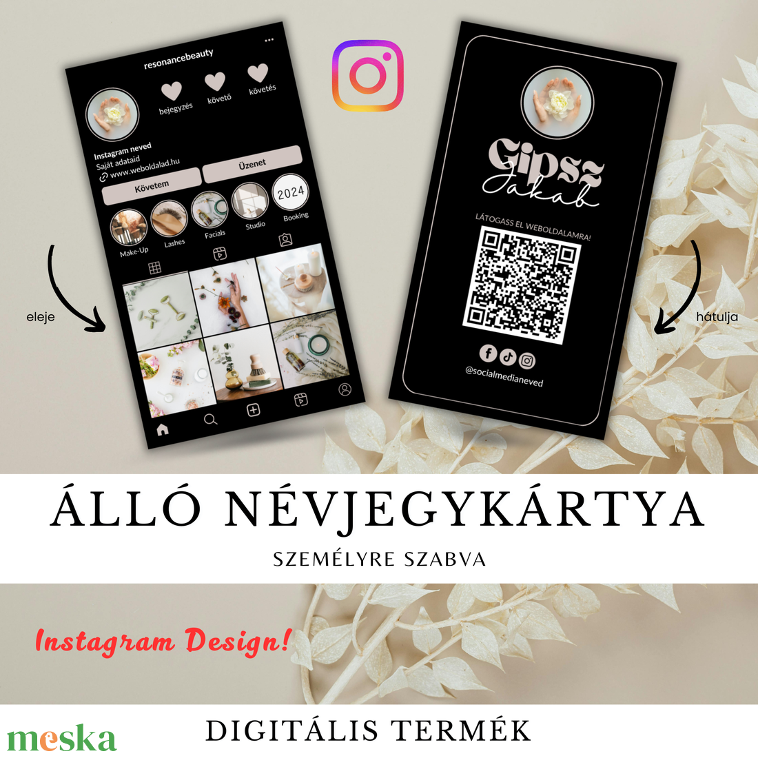 Személyre Szabott Névjegykártya Tervezés � INSTAGRAM DESIGN - Álló vagy Fekvő - Fotóval, Logóval, QR kóddal - otthon & életmód - papír, írószer - névjegykártya - Meska.hu