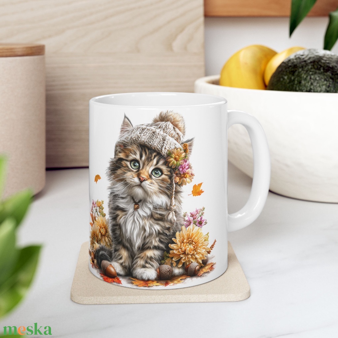 Őszi Maine Coon Macskás Kerámia Bögre � Kötött Sapkás Cica, Cicás Ajándék Macskaimádóknak - otthon & életmód - konyhafelszerelés, tálalás - tálalás - bögre & csésze - Meska.hu