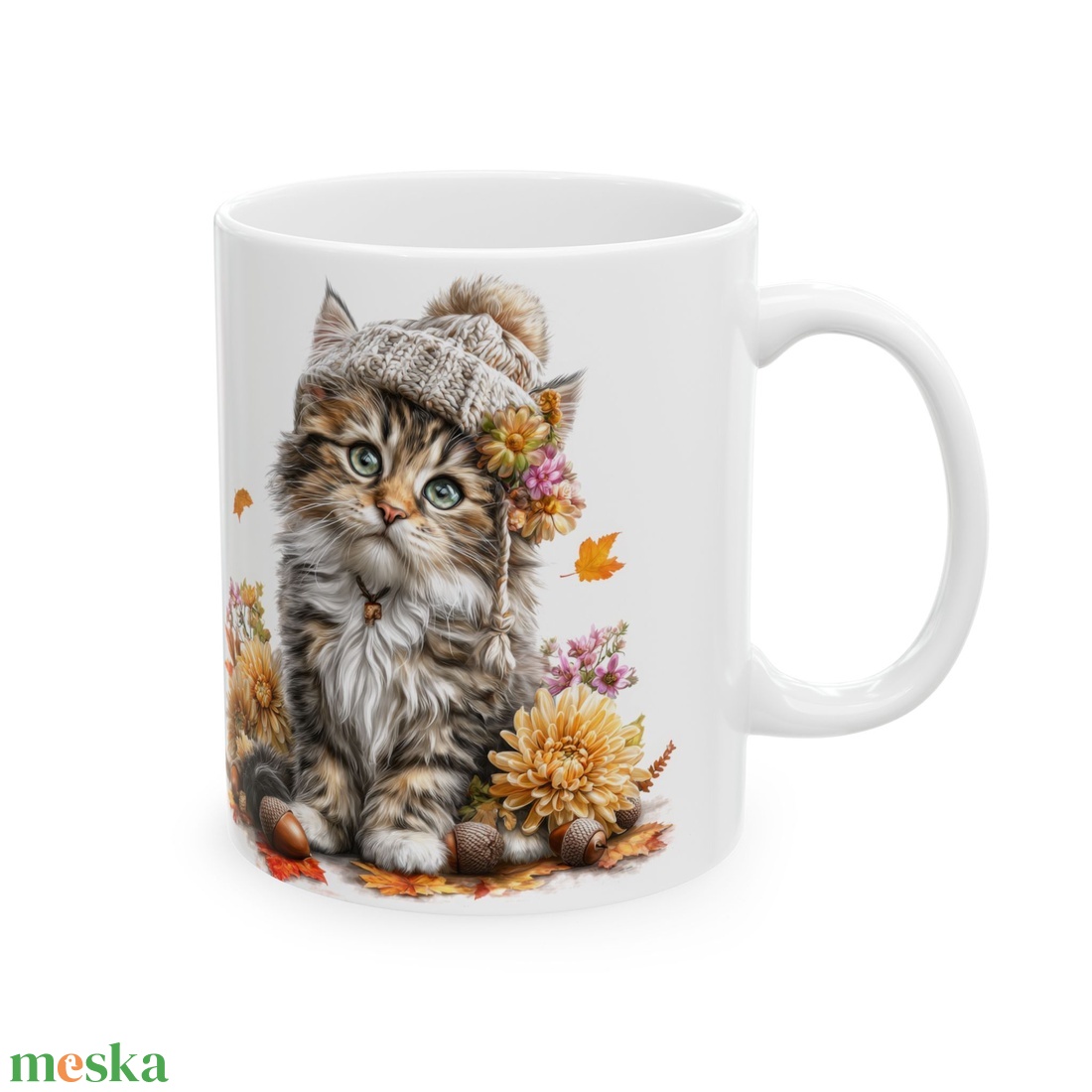 Őszi Maine Coon Macskás Kerámia Bögre � Kötött Sapkás Cica, Cicás Ajándék Macskaimádóknak - otthon & életmód - konyhafelszerelés, tálalás - tálalás - bögre & csésze - Meska.hu